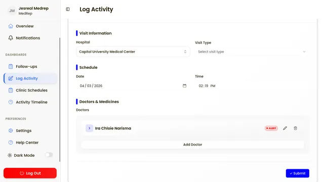 CT Medrep form screen