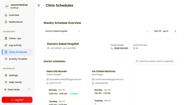 CT Medrep schedule screen