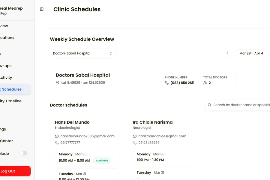CT Medrep — Schedule screen